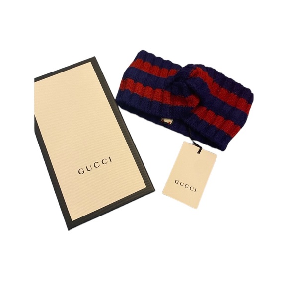 nwt NIB GUCCI Sylvie Web knot knit wool red and blue headband ear cover - Picture 1 of 5